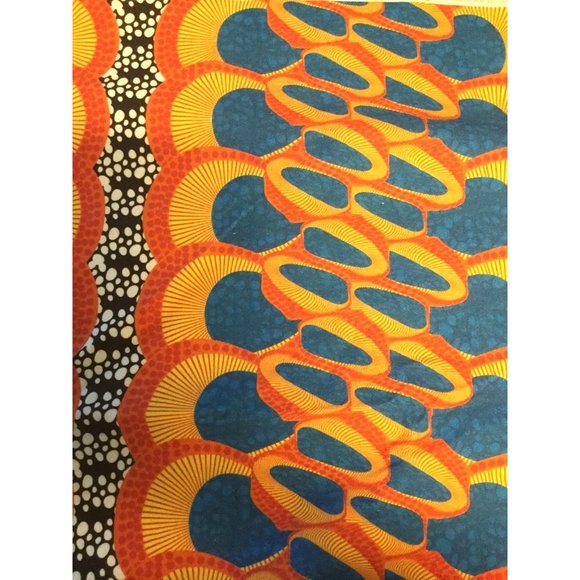Fabric colorful chain print orange yellow blue with black/white trim 110" x 59" - Picture 1 of 3